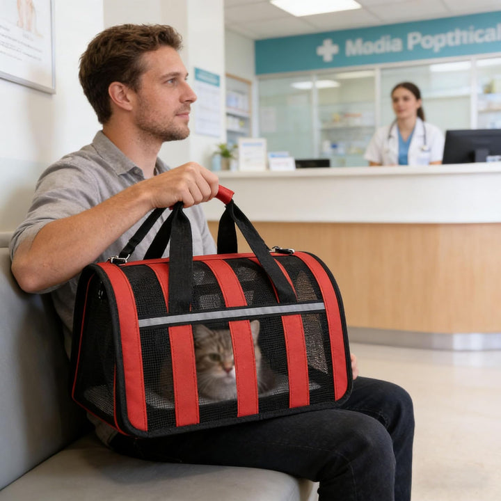 Transporttasche für Katze Hund, mit reflektierenden Streifen, mit atmungsaktivem Mesh, Faltbare katz