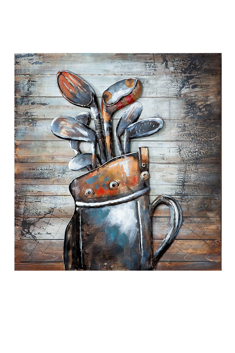 GILDE Bild Golf - Golfschläger im Caddy - Metall Mehrfarbig 80 x 80 cm