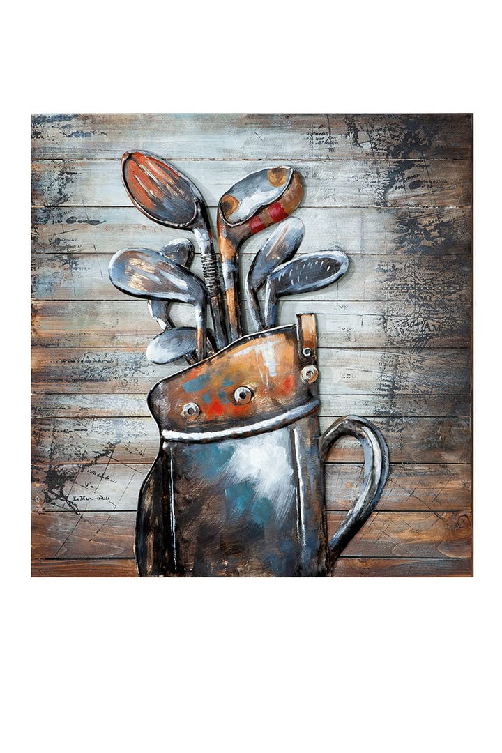 GILDE Bild Golf - Golfschläger im Caddy - Metall Mehrfarbig 80 x 80 cm
