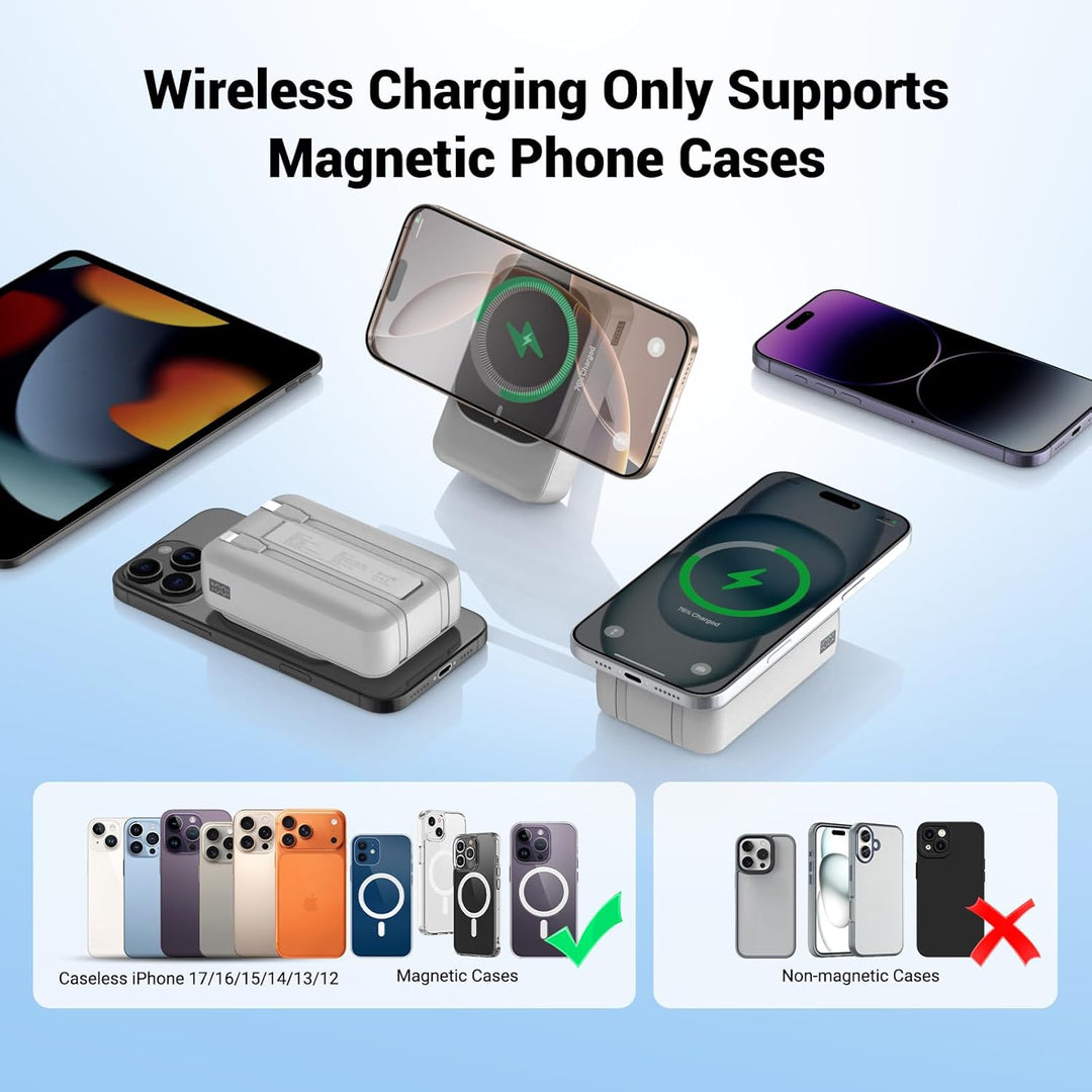 Magnetische Wireless Powerbank 26800mAh, Power Bank für Magsafe mit Eingebauten Kabeln, 5 Ausgänge P