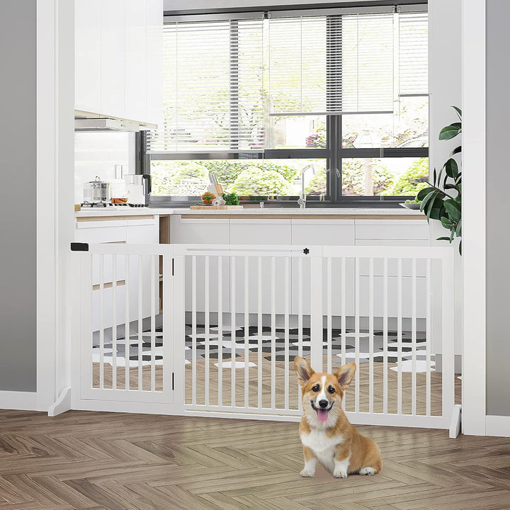 PawHut Absperrgitter Hund Freistehendes Verstellbares Schutzgitter mit Füssen 113-166 x 71 cm Holz H