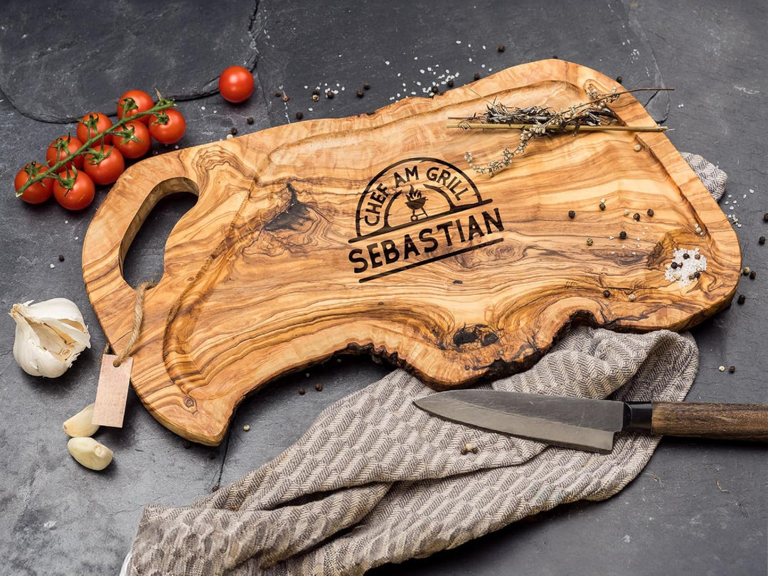 ROZTFYR Grillbrett Personalisiert | Schneidebrett Olivenholz | Männergeschenk Geburtstag | Grill Ges