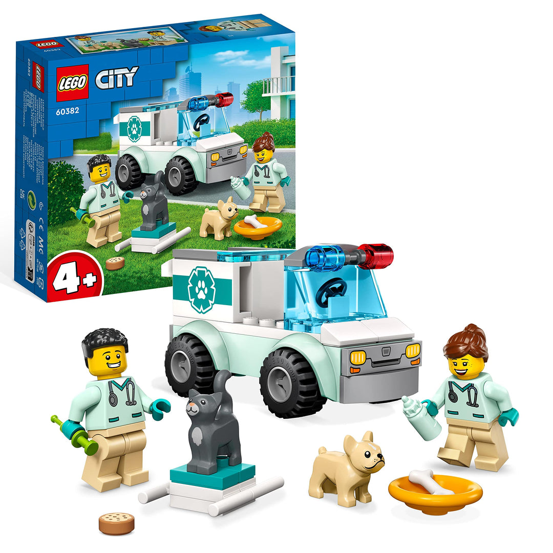 LEGO 60382 City Tierrettungswagen, Tierspielzeug mit Hunde- und Katzenfiguren sowie 2 Tierarzt-Minif