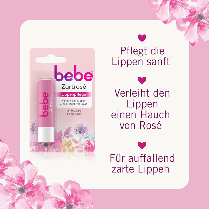 bebe Zartrosé Lippenpflege Lippenpflegestift mit Mandelöl und Sheabutter für Schutz und Pflege bei t