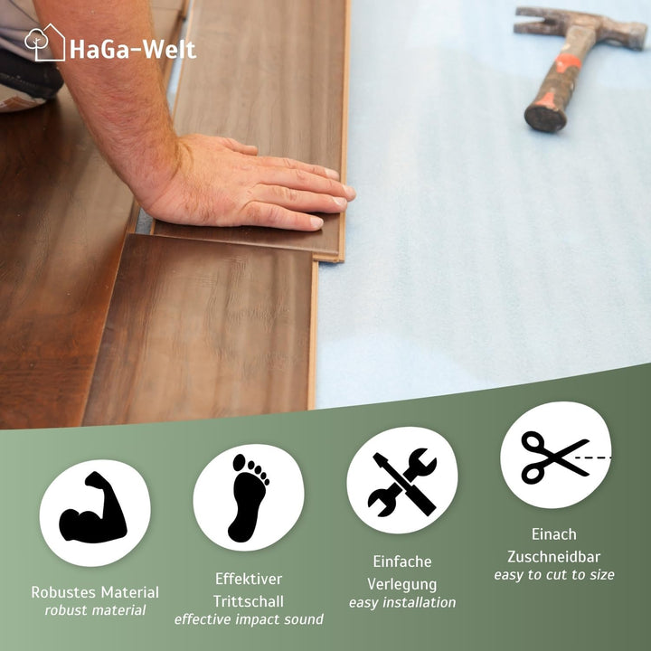 HaGa® Premium Trittschalldämmung 1,25m x 50m x 3mm | für Laminat-, Vinyl- und Holzböden | Reduziert