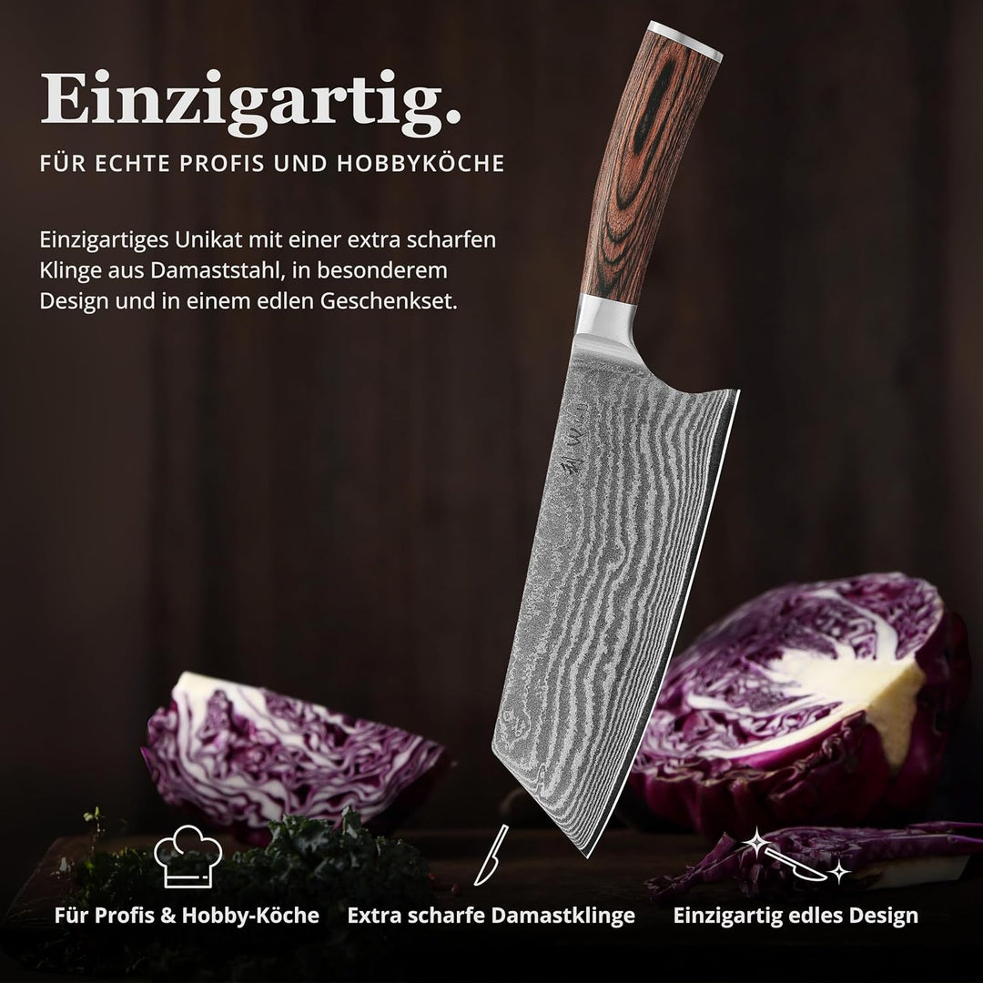 Wakoli EDIB Chai Dao Kochmesser mit Gravur – Personalisiertes Messer, 19cm Klinge aus 67 Lagen Damas