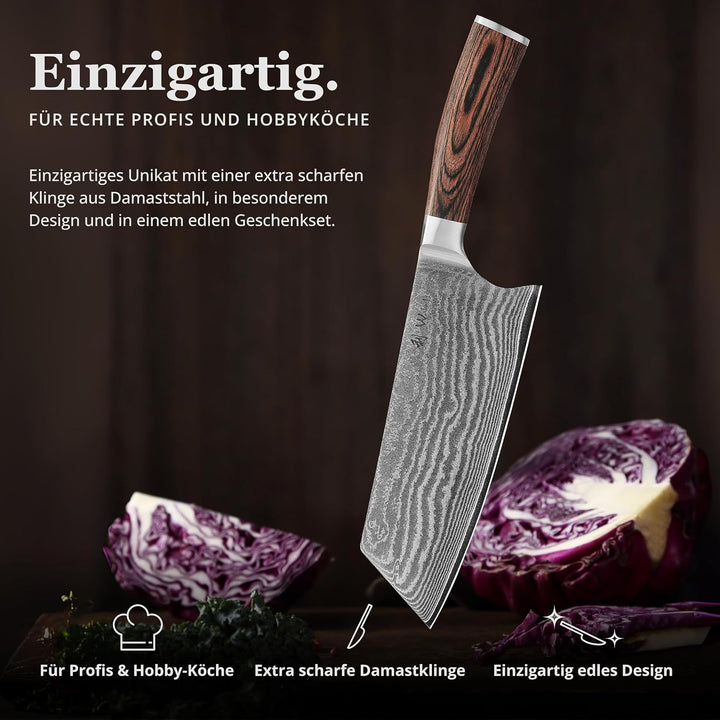 Wakoli EDIB Chai Dao Kochmesser mit Gravur – Personalisiertes Messer, 19cm Klinge aus 67 Lagen Damas
