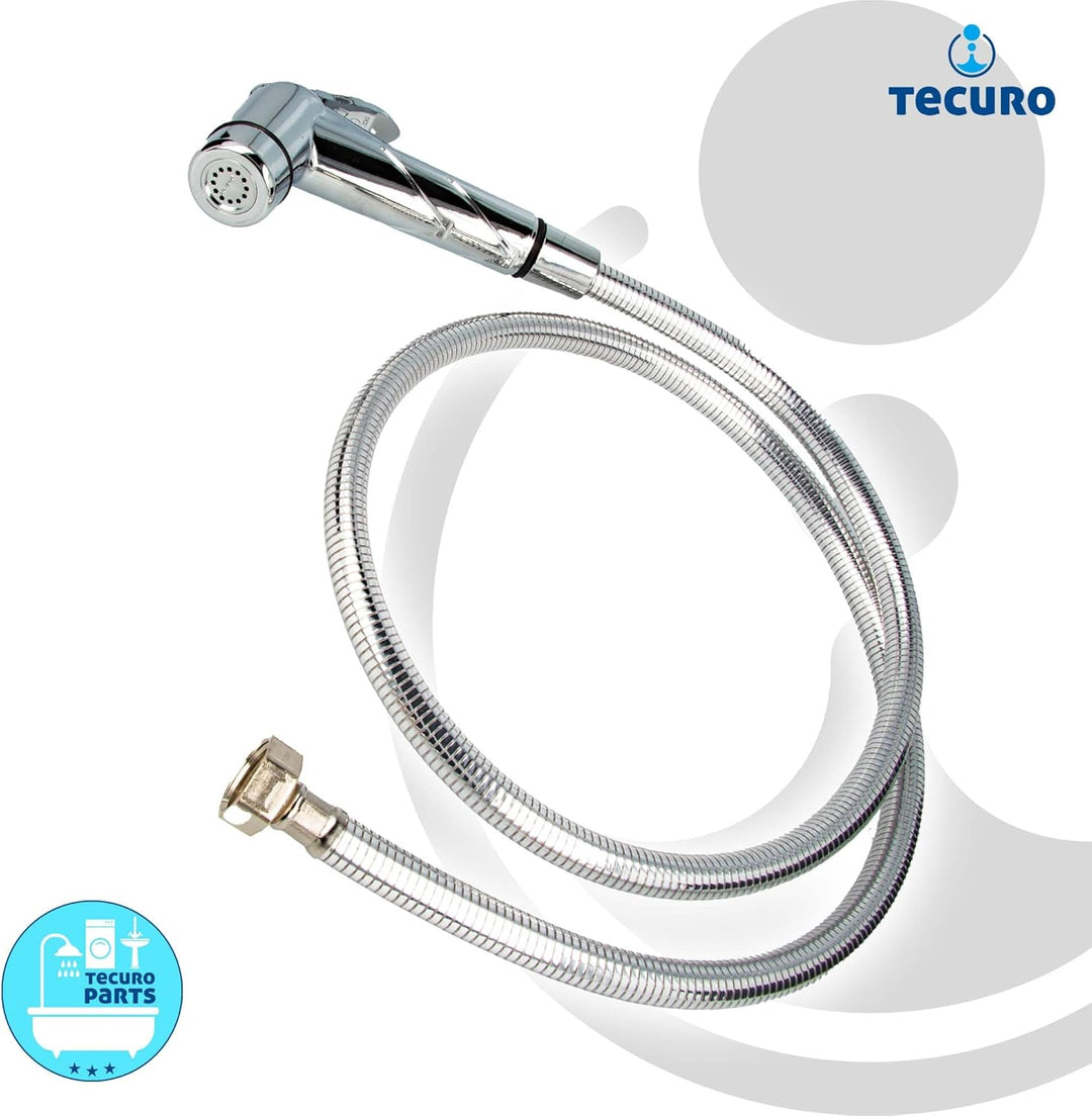 tecuro Bidet WC Handbrause Set SHATTAF, chrom, 1-strahlig, 1,20 m Schlauch und Wandhalter - T1401C,