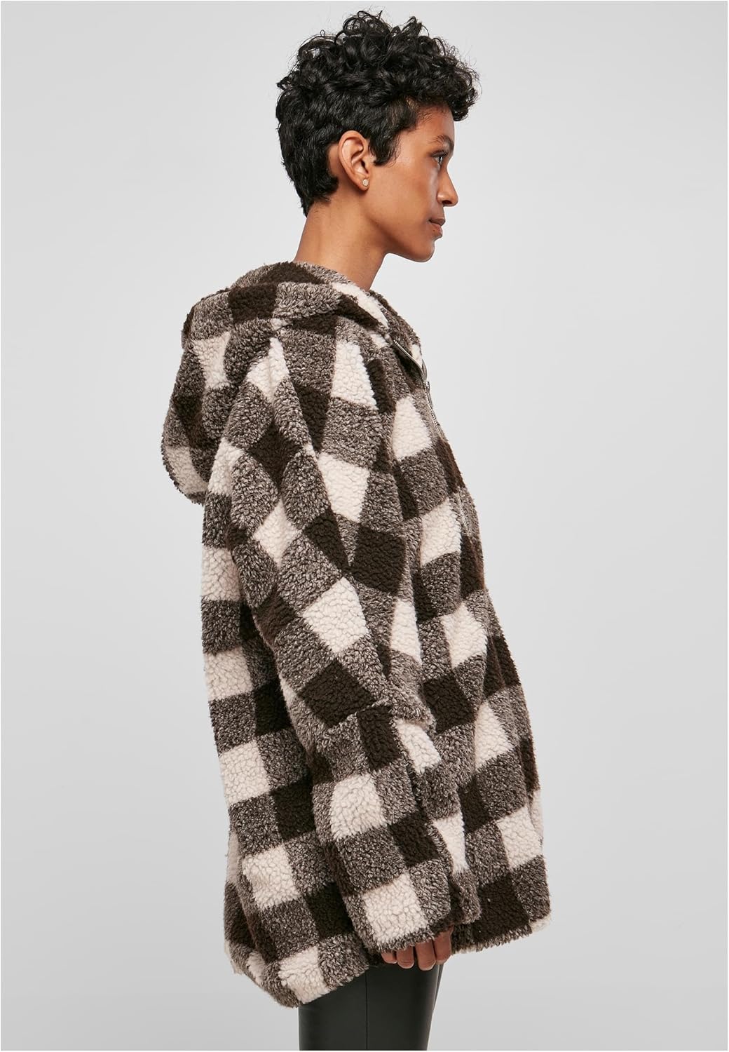 Urban Classics Ladies Hooded Oversized Check Sherpa Jacket Frauen Übergangsjacke braun S pink/brown,