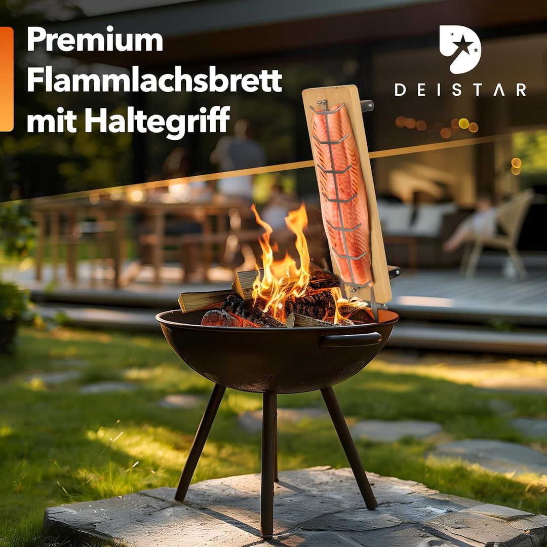 Flammlachsbrett Premium – Edelstahl-Halterung mit verstärkten Schrauben & Buchenholz – Perfekt für F