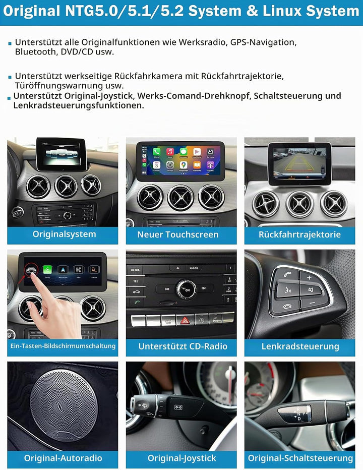 Autoradio 10,25 Zoll Touchscreen für 2015-2018 Mercedes Benz B-Klasse W246 mit NTG 5,0/5,1/5,2, unte
