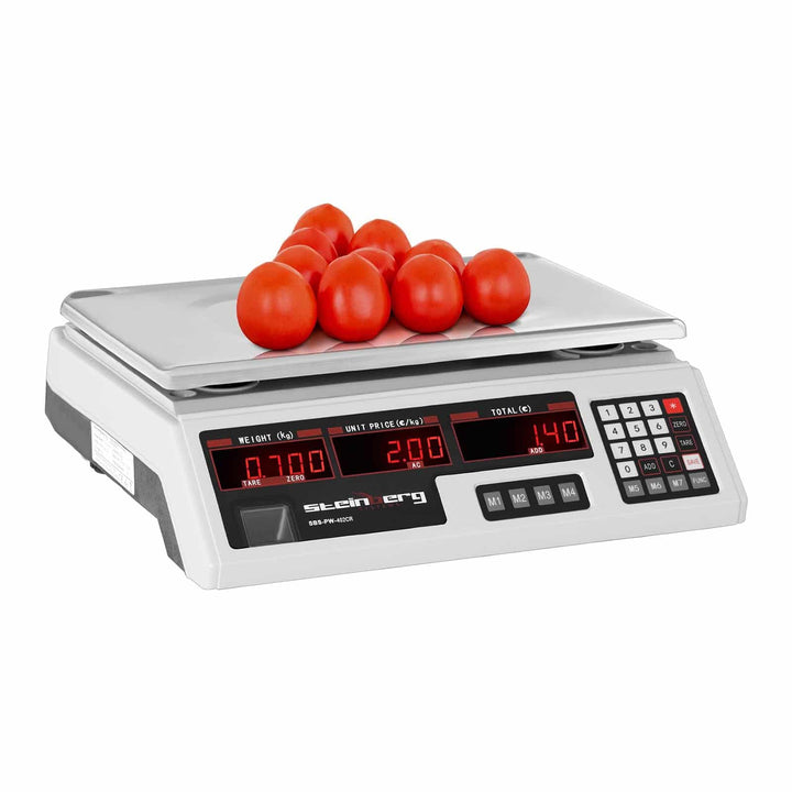 Steinberg Systems SBS-PW-402CR Kontrollwaage Marktwaage 40 kg / 2 g Preiswaage Digitale Waage 7 Spei
