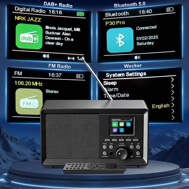 DAB Radio mit Fernbedienung, Küchenradio (DAB+, DAB Plus, FM, Bluetooth, Kopfhöreranschluss, Weckfun