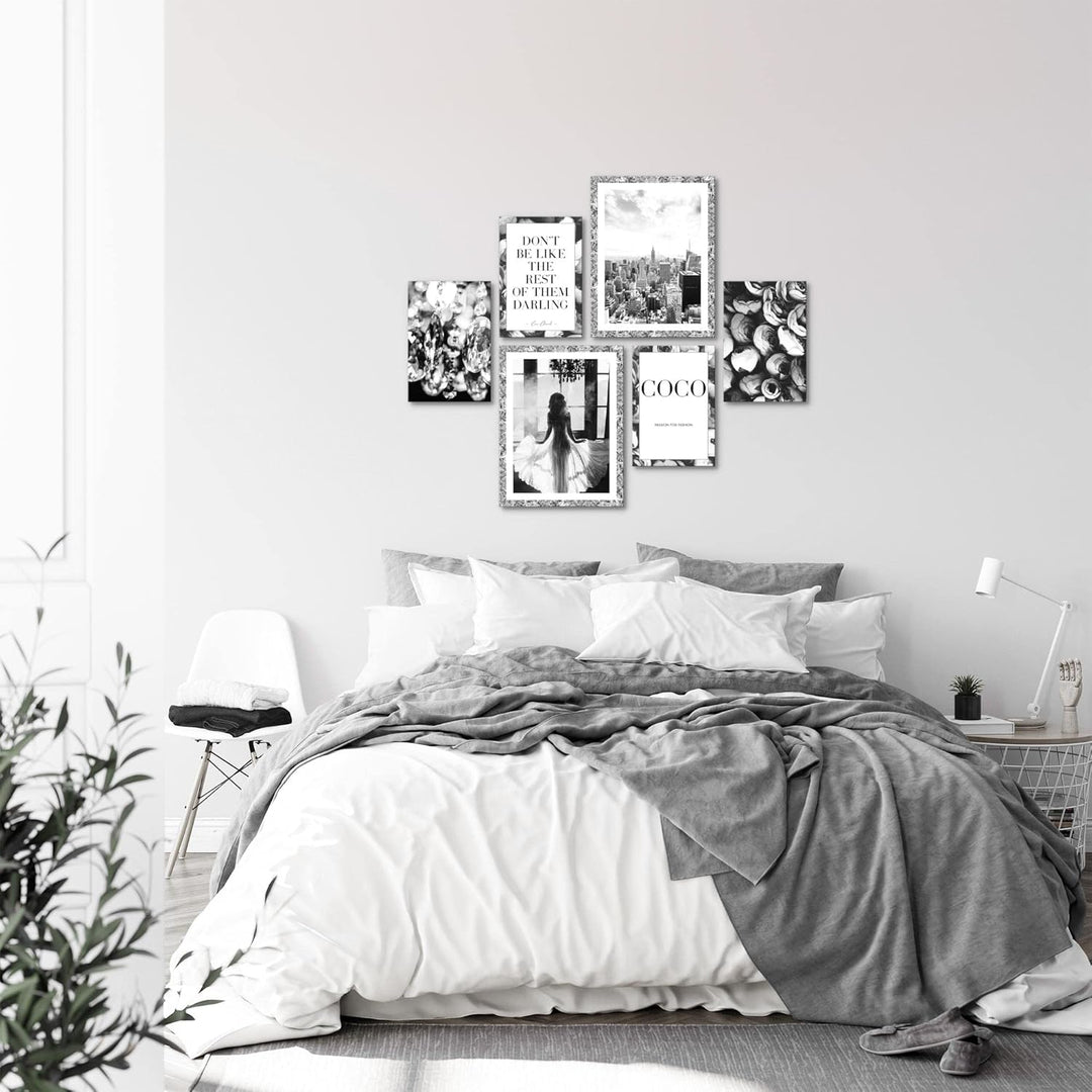 Novart Wandbilder Set Fashion Coco New York Schwarz Weiss - KEIN EXTRA RAHMEN BENÖTIGT - Modern Deko