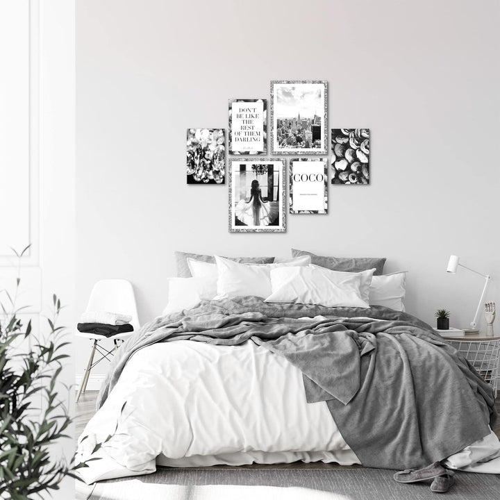 Novart Wandbilder Set Fashion Coco New York Schwarz Weiss - KEIN EXTRA RAHMEN BENÖTIGT - Modern Deko