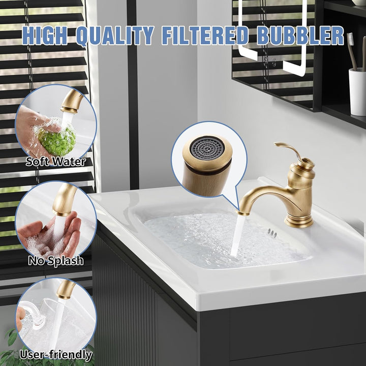 AIMOYO Wasserhahn Bad Messing Waschtischarmatur, Retro Mischbatterie Waschbecken Armatur mit Niedrig