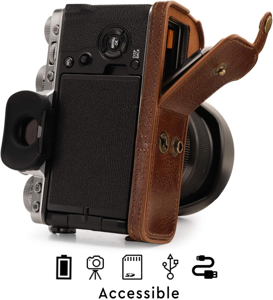 MegaGear Ever Ready MG1922 Kameratasche aus Echtleder, kompatibel mit Fujifilm X-T4 (XF16-80 mm), Br