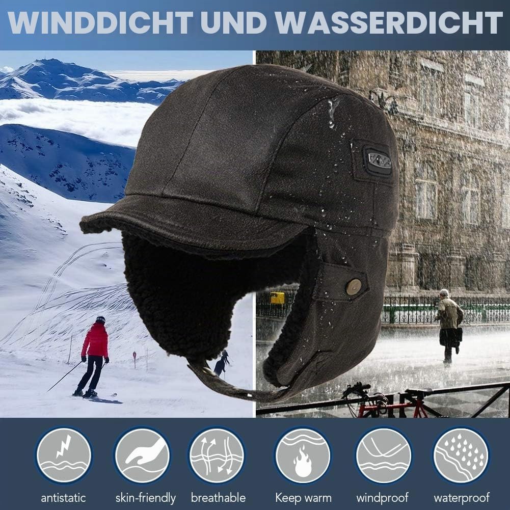 Comhats warme Trappermütze für Herren Kunstleder Hut Unisex Fliegermütze Fellmütze Erwachsenen Männe