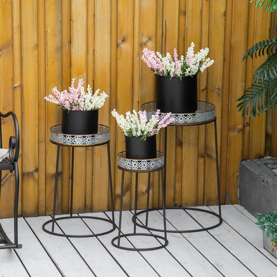 Outsunny Blumenständer 3er Set aus Metall Pflanzenständer Set Blumenhocker Blumentopfhalter Pflanzen