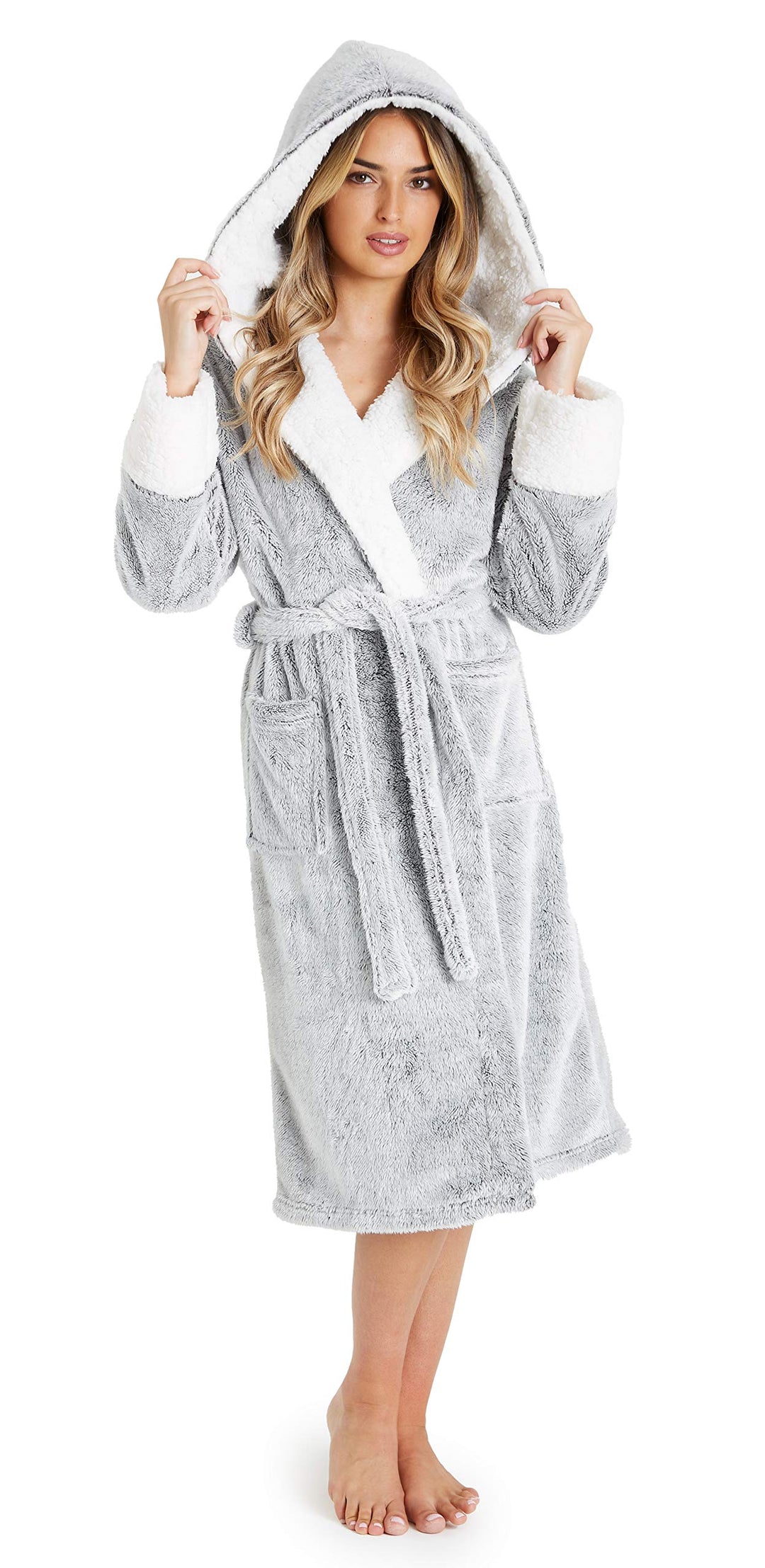 CityComfort Bademantel Damen Flauschig, Fleece Morgenmantel Damen Dressing Gown Women L Grau, L Grau
