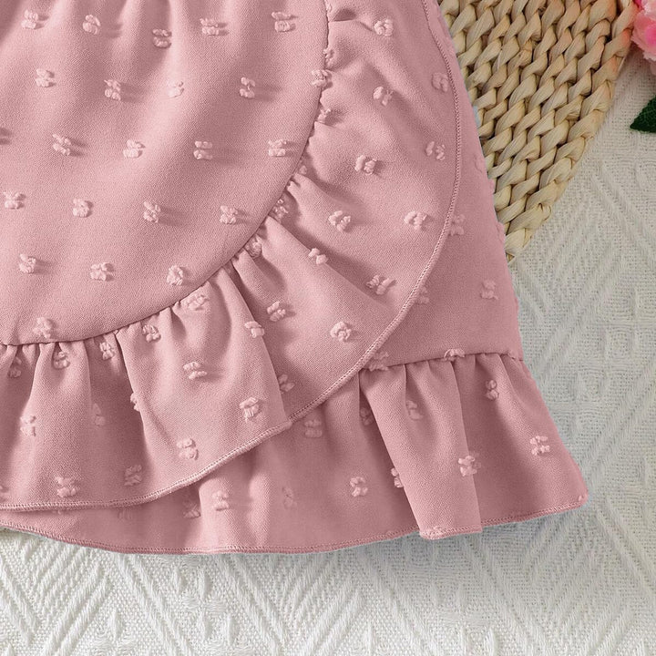 Baby Mädchen Rock Set Rüschen Ärmellose Bluse mit Schleife & Eleganter Schweizer Punkten Rock 2Pcs S