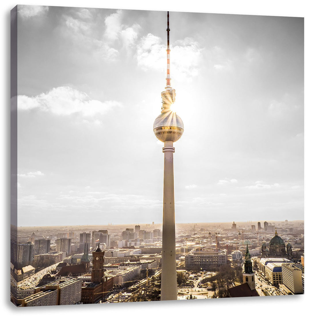 Pixxprint Berliner Fernsehturm als Leinwandbild/Grösse: 70x70 cm/Wandbild/Kunstdruck/fertig bespannt