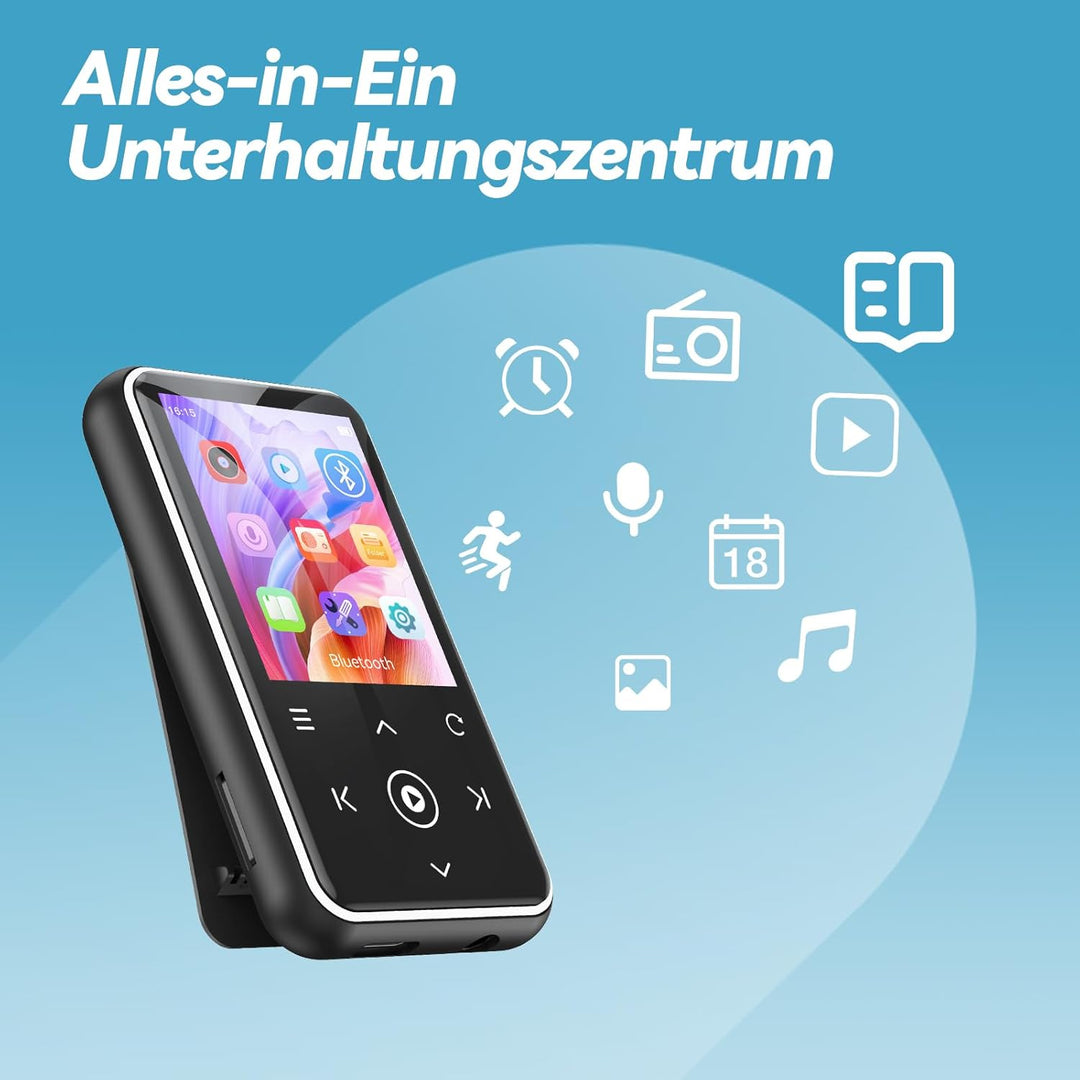 AGPTEK 64GB MP3 Player mit Sport Clip, Bluetooth 5.3 Player mit 1,8 Zoll TFT Farbbildschirm, Mini Mu