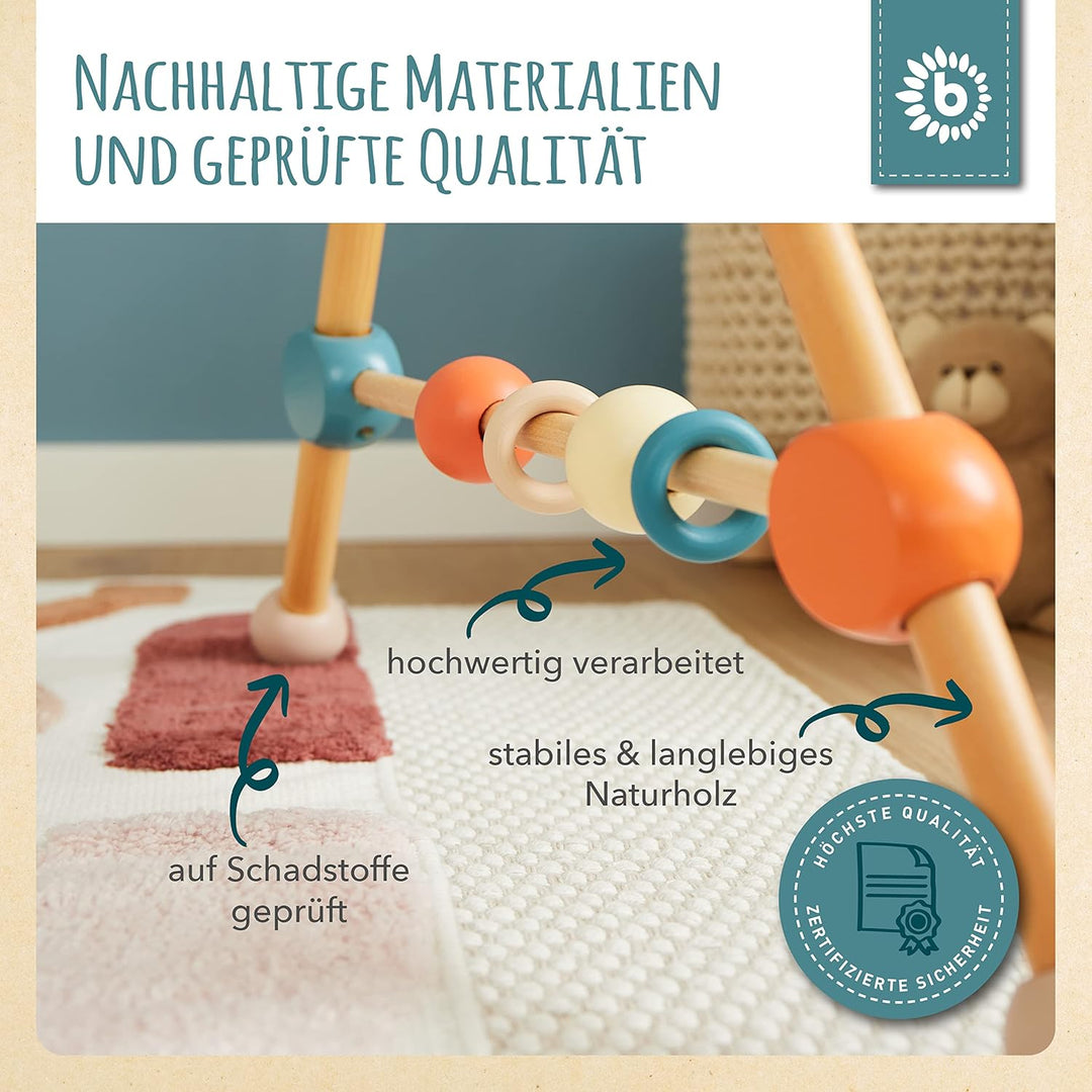 Bieco Spieltrapez | Spielbogen für Babys -Figuren, Rasseln, Kugeln | Spielebogen Holz Baby | Spieltr