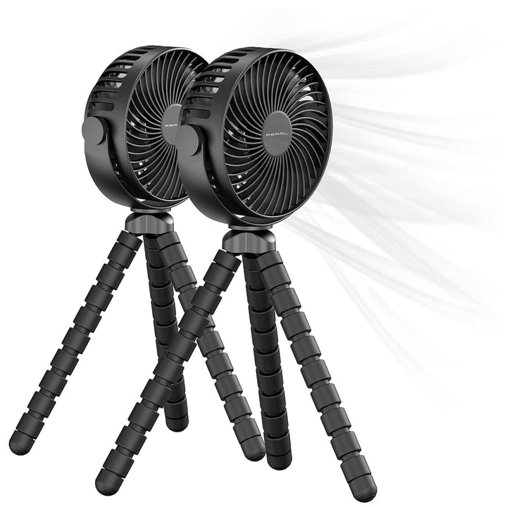 PEARL Kinderwagen Ventilator: 2er-Set 360°-Akku-Handventilatoren mit Stativ, 3 Geschwindigkeiten (Ge