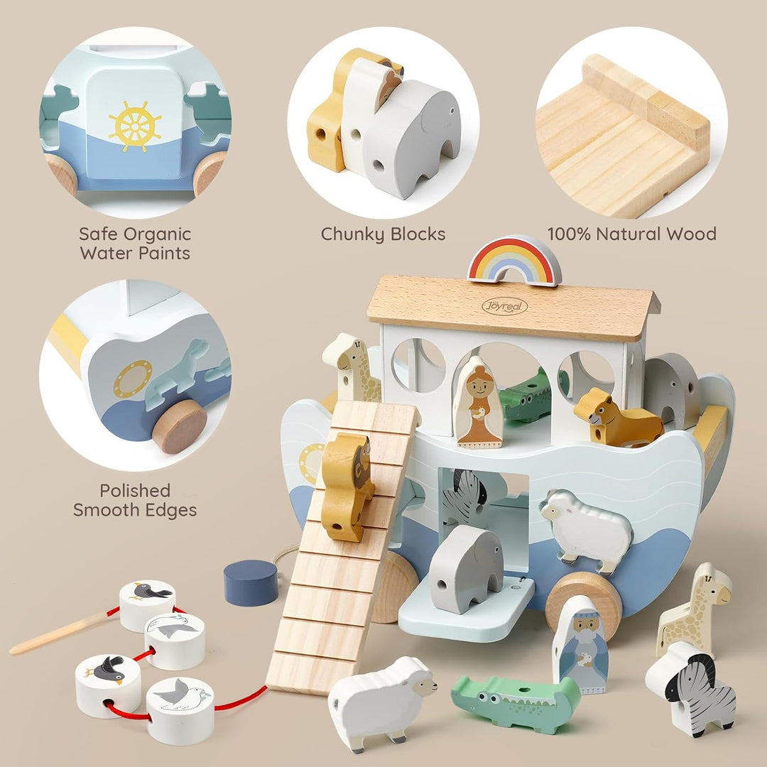 Joyreal Arche Noah Holz - Taufgeschenke für Mädchen Jungen Kinder, Geschenk Taufe, Montessori Spielz