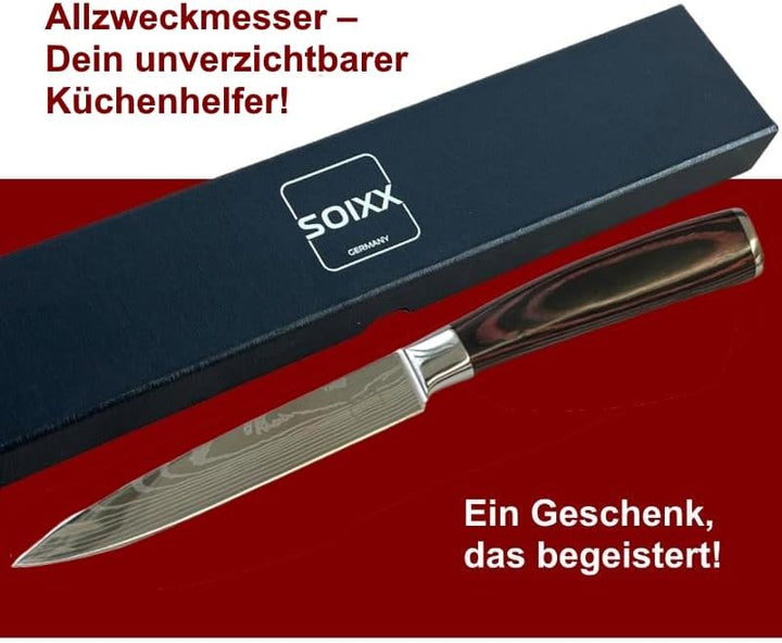 SOIXX Allzweckmesser Kochmesser, Edelstahl, scharfe Klinge, Holzgriff, Geschenkbox