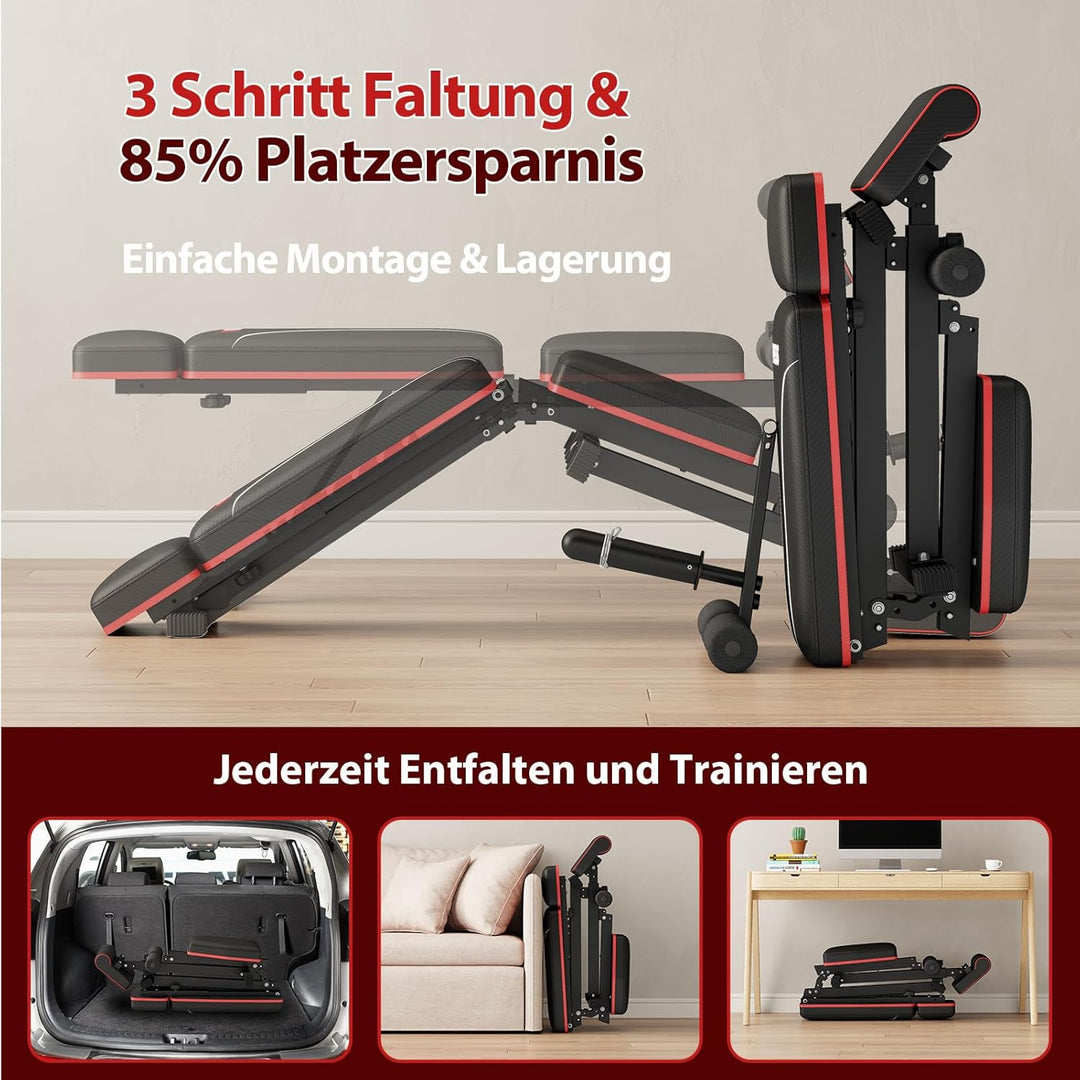 GIKPAL 360KG Hantelbank Klappbar Verstellbar, Multifunktion Trainingsbank mit Beincurler, Schrägbank