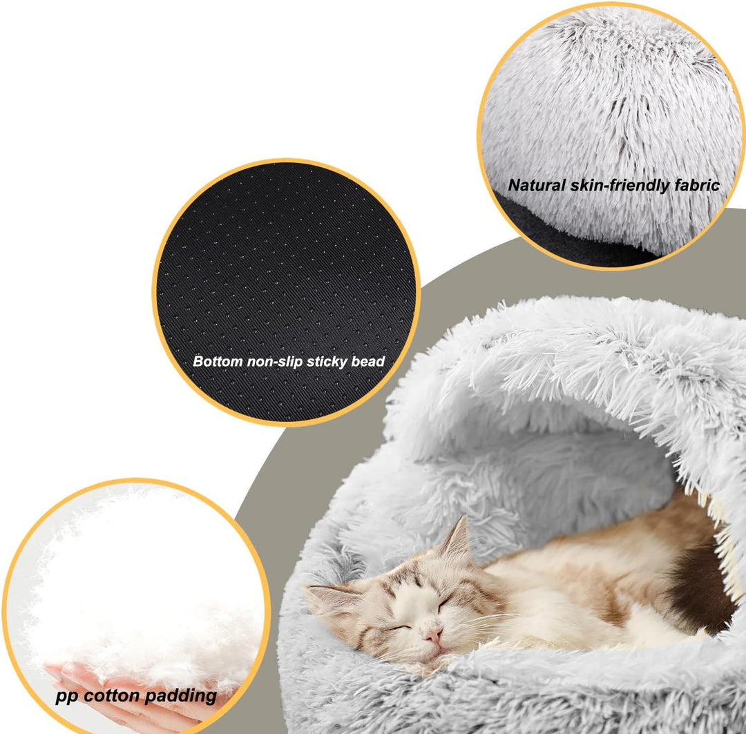 YUDANSI Katzenbett, 40cm Überdachtes Hundebett Katzenhöhlenbett Donut für Kätzchen welpen, Plüsch Ku