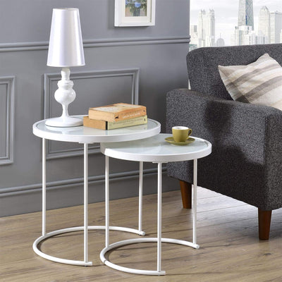 IDIMEX Couchtisch LEYRE im 2er Set,runder Beistelltisch 2-Satztisch mit Glas in weiss, Sofatisch im