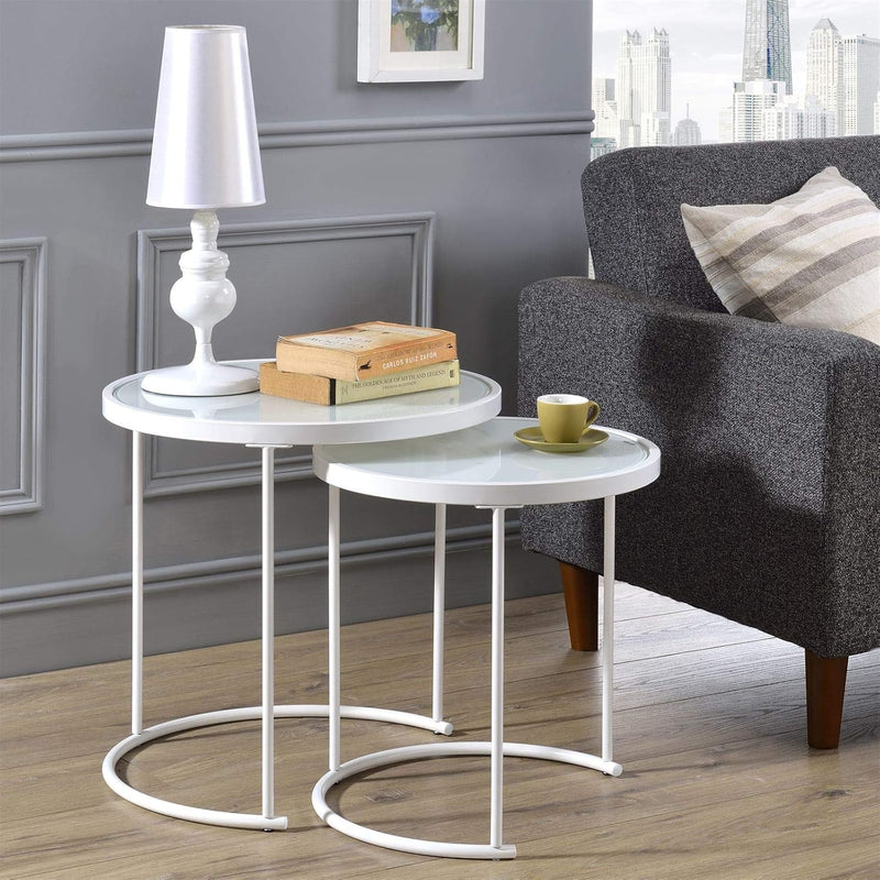 IDIMEX Couchtisch LEYRE im 2er Set,runder Beistelltisch 2-Satztisch mit Glas in weiss, Sofatisch im
