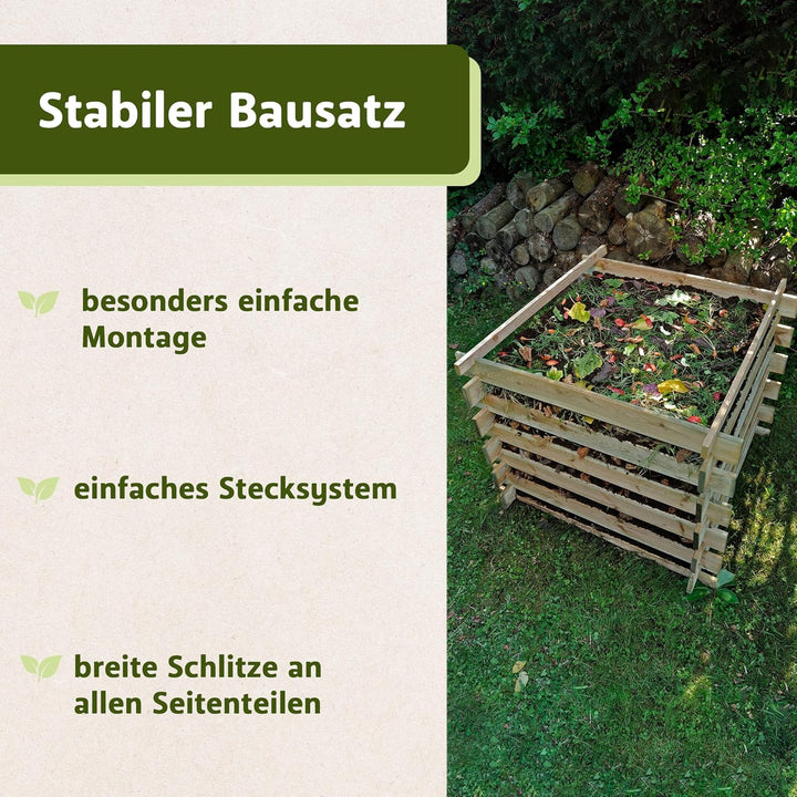 NATIV Komposter Garten, Holzkomposter Stecksystem, Gartenkomposter 88 x 88 x 73 cm, Komposter aus ze
