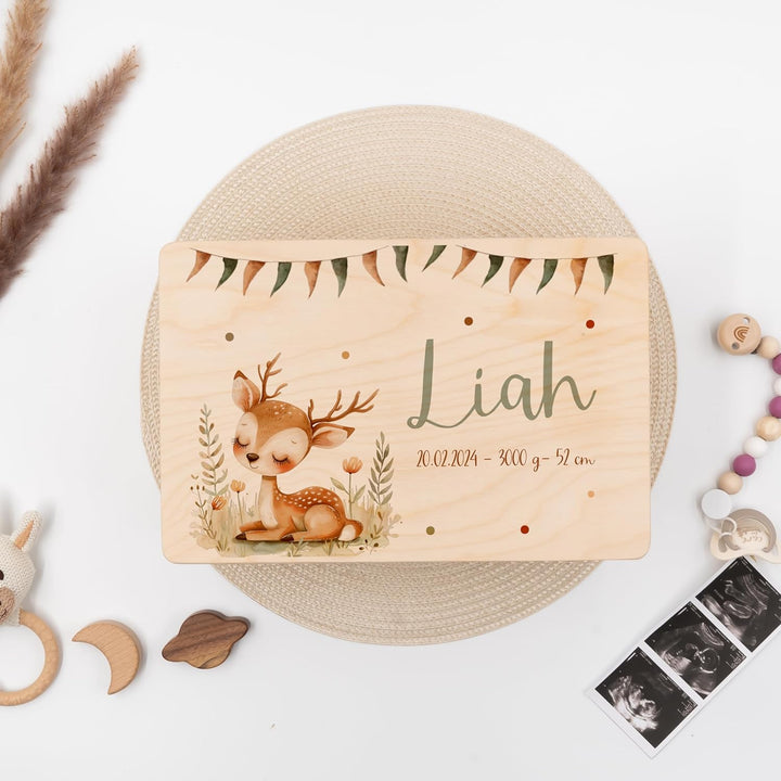 KIDSMOOD - Erinnerungsbox Baby, personalisierte Holzkiste mit Deckel, Ideal zur Aufbewahrung von Eri