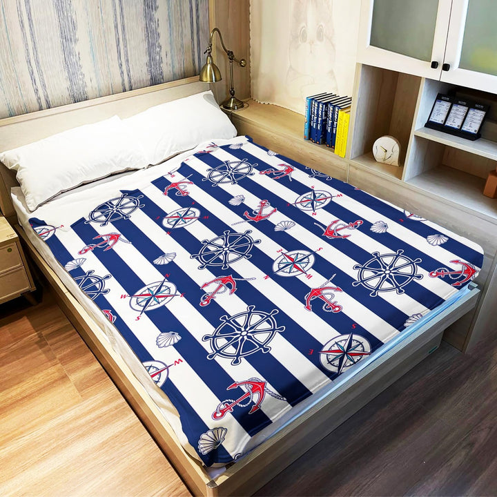 Kuscheldecke mit Maritime Streifen, Super weiches Fleece, Überwurfdecke für Bettwäsche Couch Sofa, S