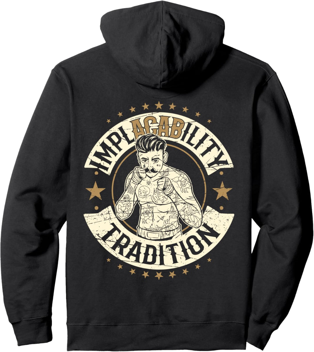 Hooligan Unbeugsam Implacability Tradition Boxer Backprint Pullover Hoodie