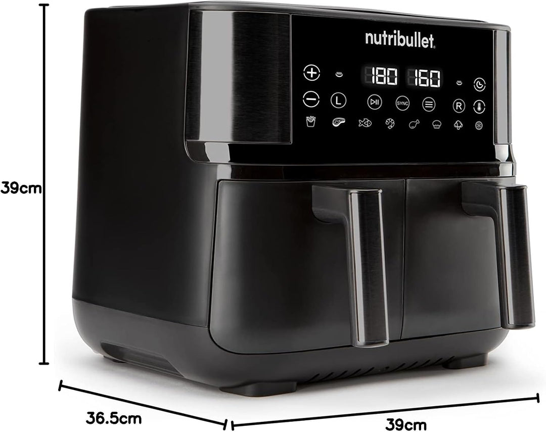 nutribullet Doppelschubladen-Luftfritteuse 8L mit grosser Auswahl an Kochmodi, digitaler LED-Touchsc