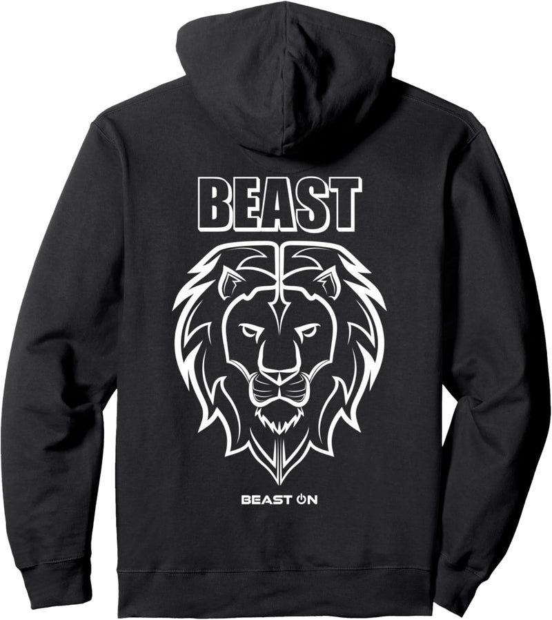 Beast Löwe Kopf Rücken Motiv Gym Fitness Bodybuilding Sport Pullover Hoodie