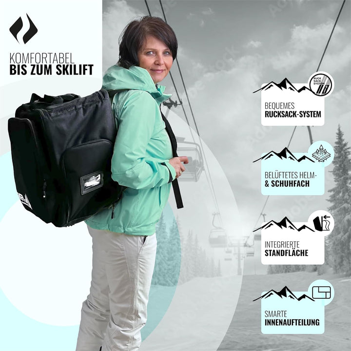 Driver13 ® Skistiefelrucksack mit Helmfach + Skischuhrucksack mit Helmfach für Hart + Snowboard Boot