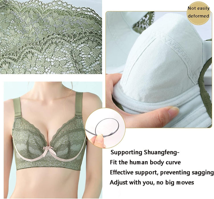 WENJUN Push-up-BHs für Frauen in Übergrösse, sexy ultradünner Spitzen-Bügel-Dessous, volle Abdeckung