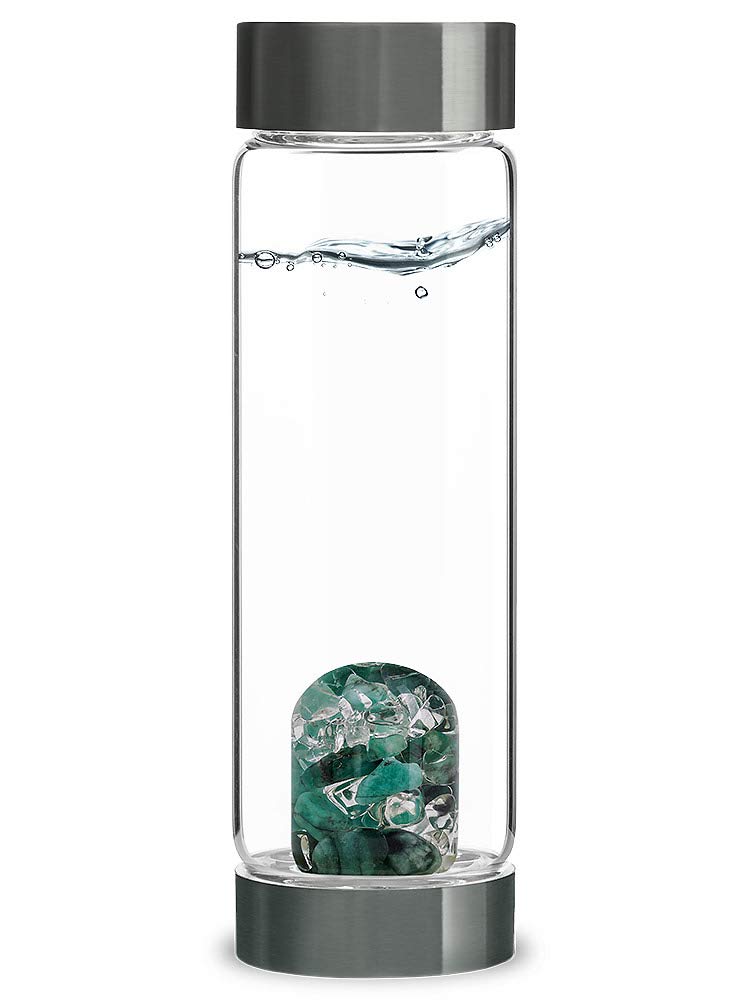 VitaJuwel ViA VITALITY - Wasserflasche mit Smaragd & Bergkristall für Regeneration und Erneuerung