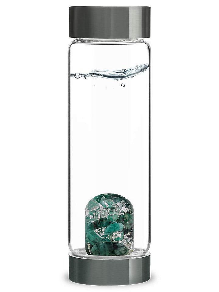 VitaJuwel ViA VITALITY - Wasserflasche mit Smaragd & Bergkristall für Regeneration und Erneuerung