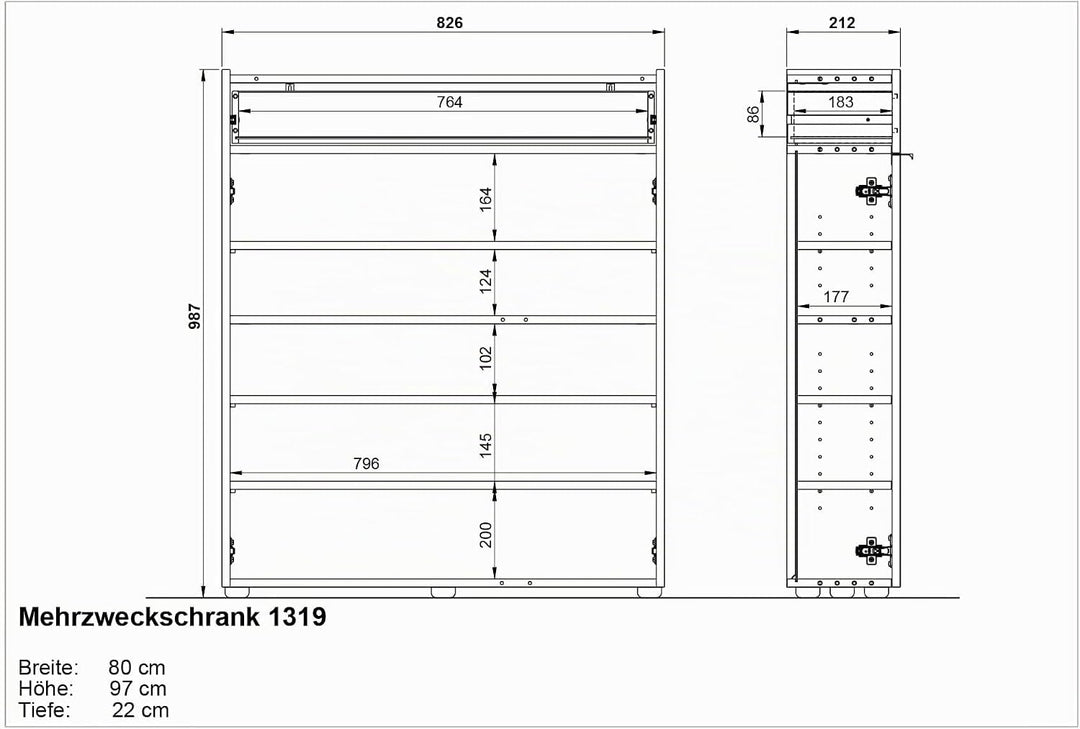 Germania Schuhschrank 1319-549 GW-Ameca, in Graphit/Navarra-Eiche-Nb., mit Türdämpfung, 83 x 99 x 22