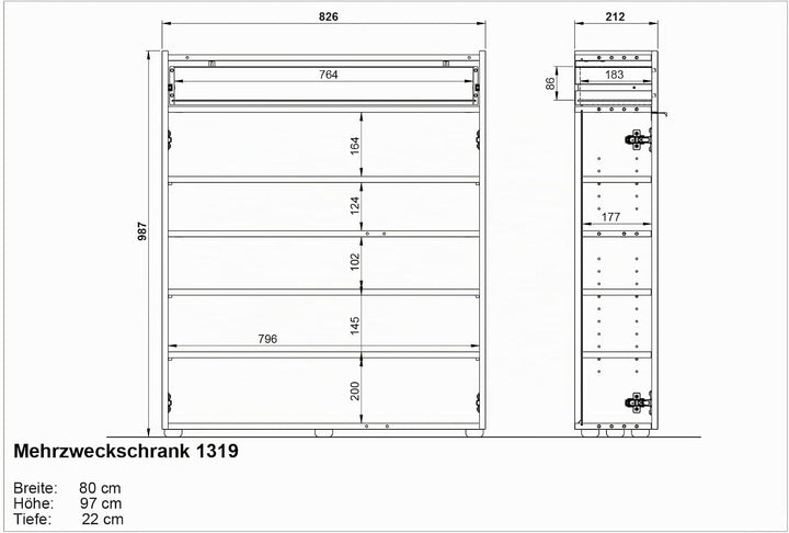 Germania Schuhschrank 1319-549 GW-Ameca, in Graphit/Navarra-Eiche-Nb., mit Türdämpfung, 83 x 99 x 22
