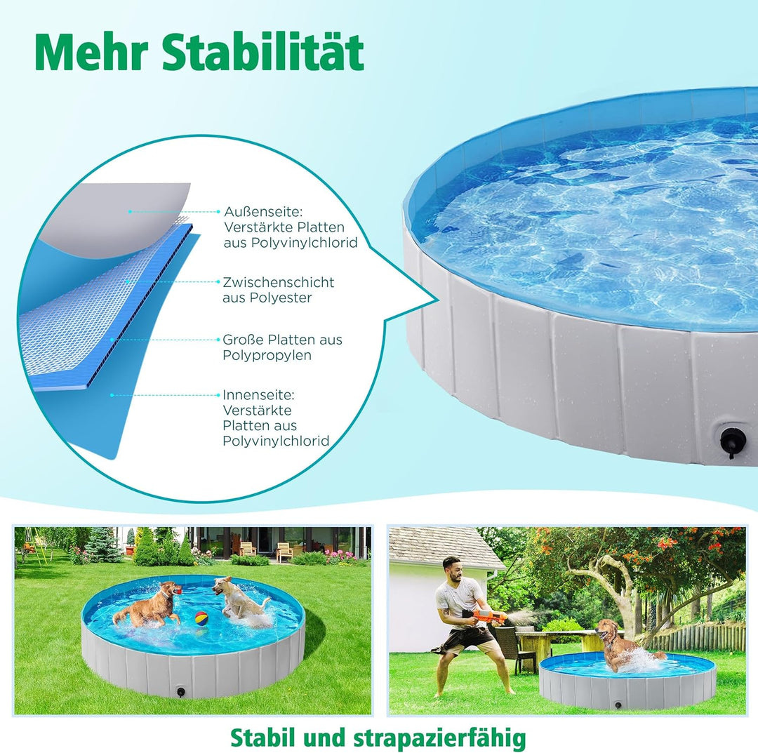 Yaheetech Hundepool für Hunde, Swimmingpool 100/120/140/160 x 30 cm, Hund Planschbecken Schwimmbecke