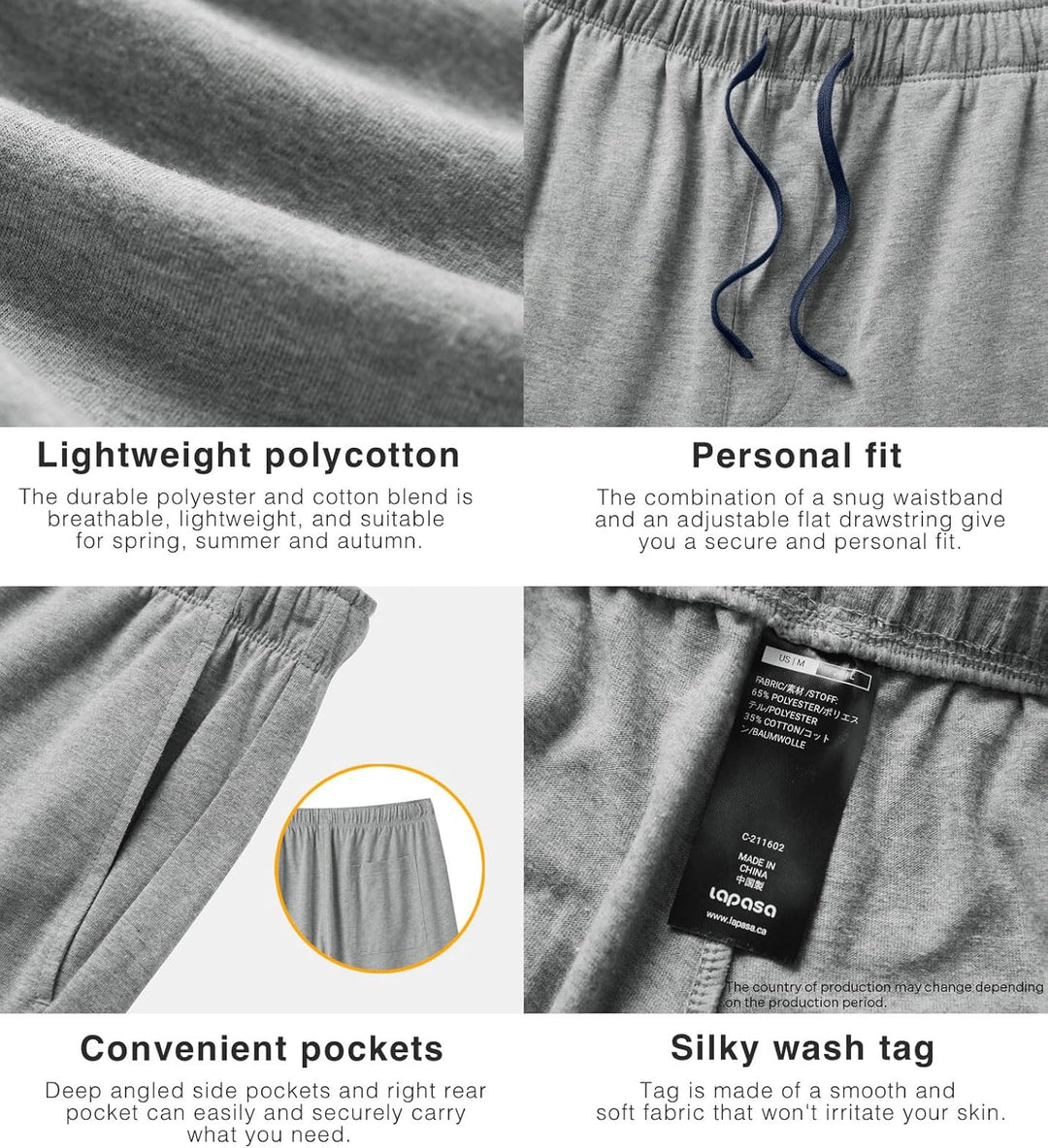 LAPASA Herren Pyjama Shorts mit Taschen, 2er Pack Pyjamahose Schlafshorts Baumwolle Kurze Schlafanzu