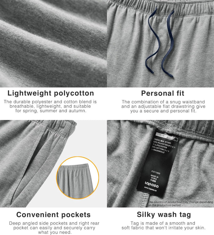 LAPASA Herren Pyjama Shorts mit Taschen, 2er Pack Pyjamahose Schlafshorts Baumwolle Kurze Schlafanzu